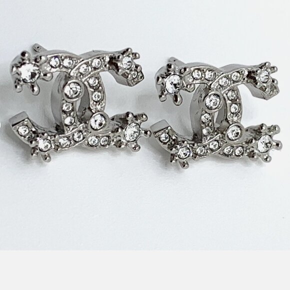 Authentic Chanel CC Earrings Silver With Crystals Brand New - Picture 1 of 10